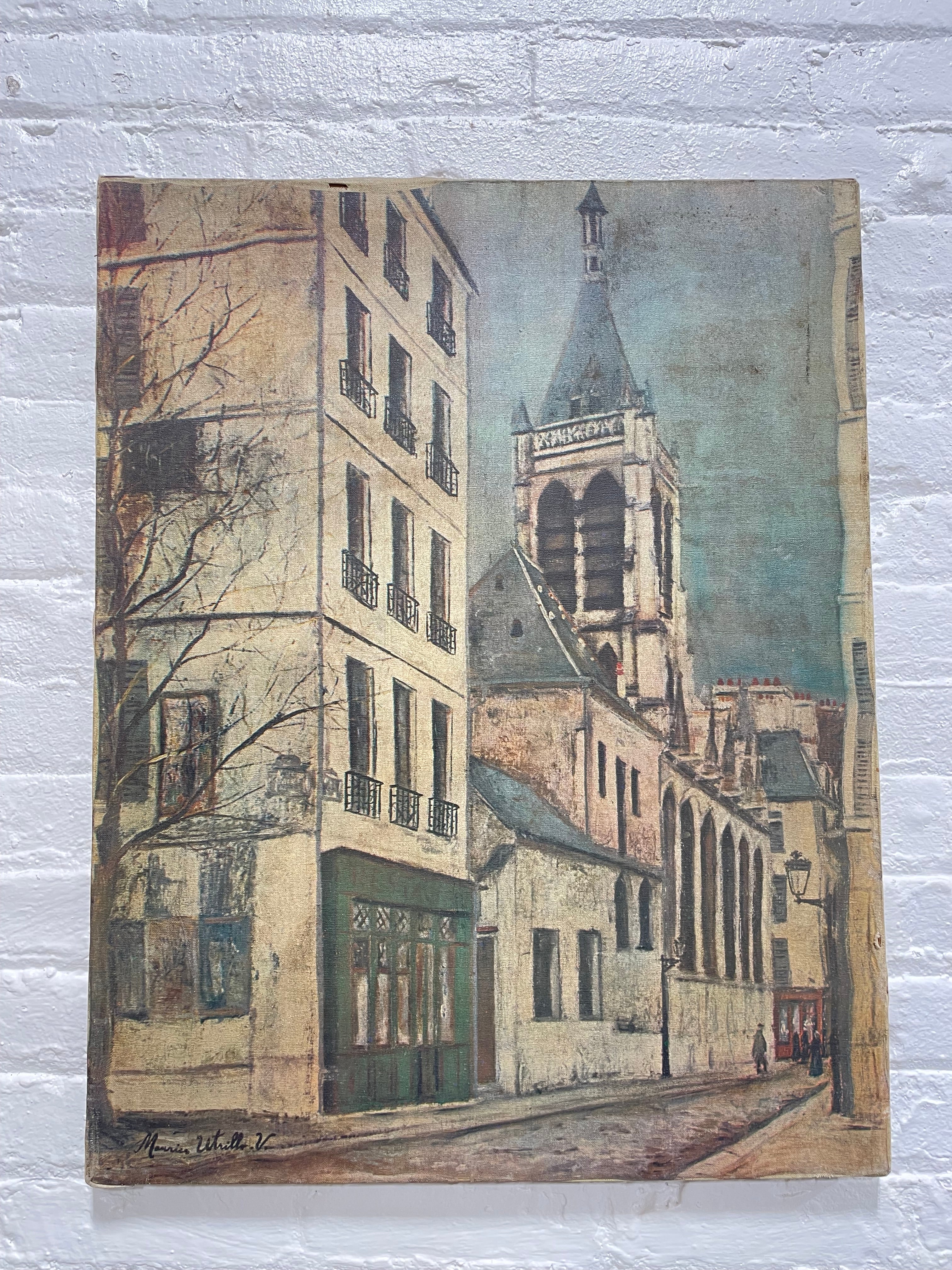 Mid Century Paris Street Scene Canvas | After Maurice Utrillo