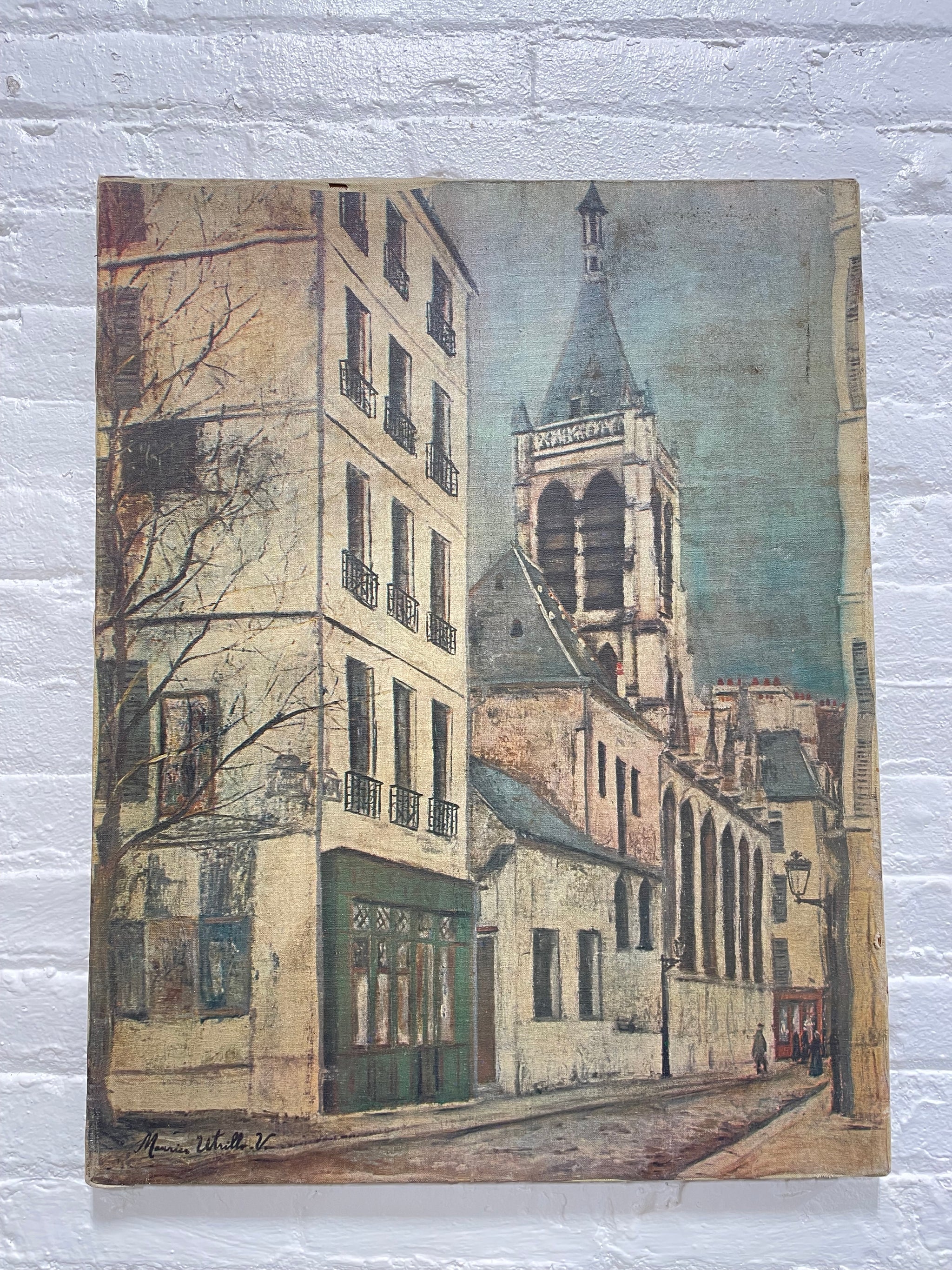 MAURICE UTRILLO、SCENE DE RUE、海外版超希少レゾネより Mid Century Paris Street Scene Canvas | After Maurice Utrillo