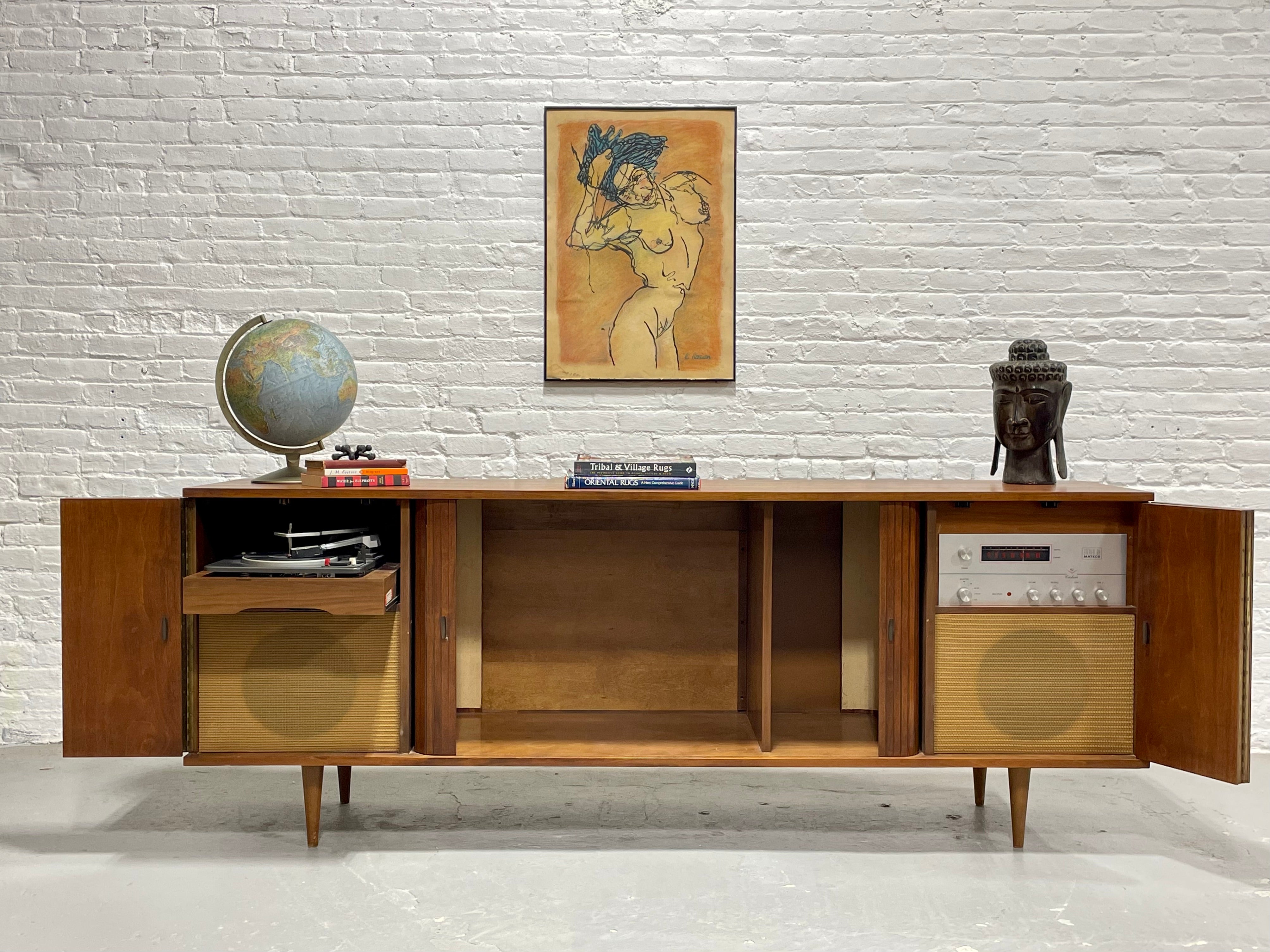 EXTRA LONG Mid Century MODERN Tambour Door Garrard STEREO Cabinet