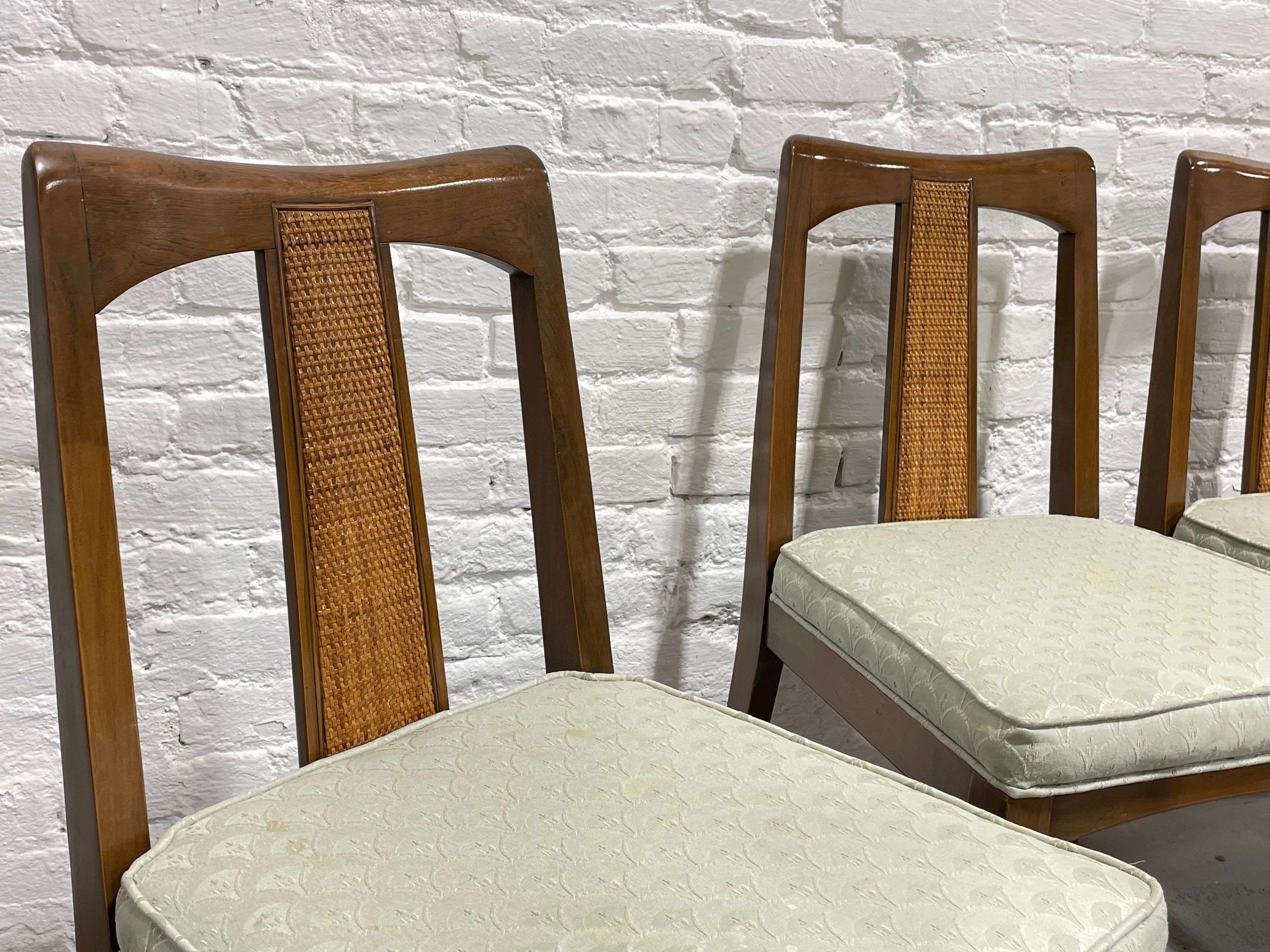 Mid Century Modern Walnut CANED DINING CHAIRS, Set of 6