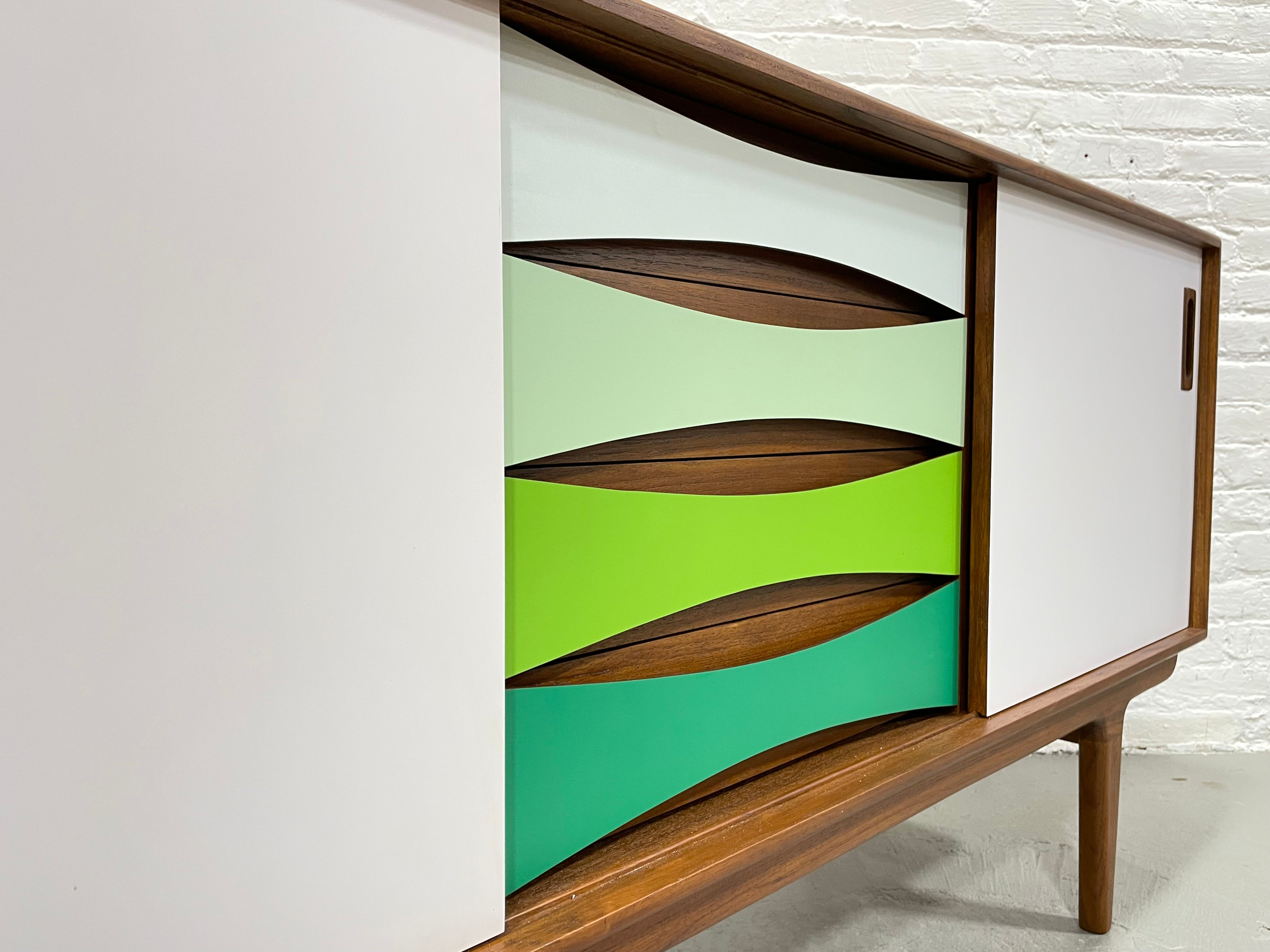 Mid Century MODERN Shades of GREEN CREDENZA / Sideboard / Media Stand