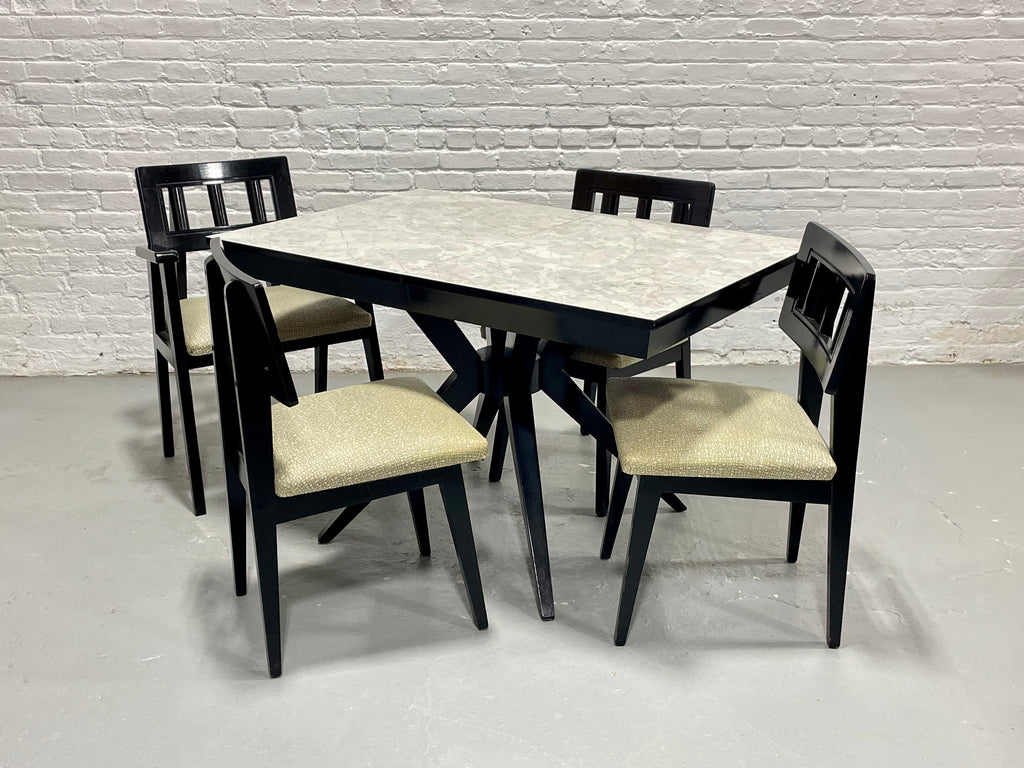 Mid Century Modern Dining Set, Ebonized Dining Table, Spider Leg Table, Vintage Dining Table and Chairs, 1950s Dining Set, MCM Furniture, Expandable Dining Table, Mid Century Dining Room Furniture, Atomic Era Table and Chairs, Laminate Top Table