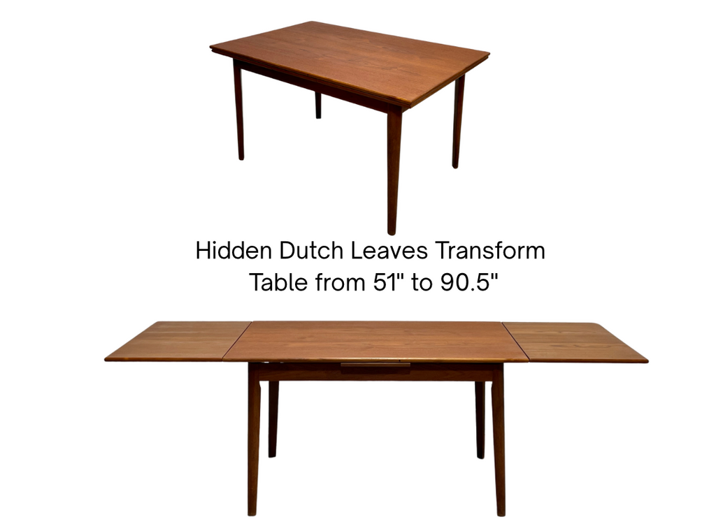 teak dining table danish mid century dinning expansion expandable leaves denmark