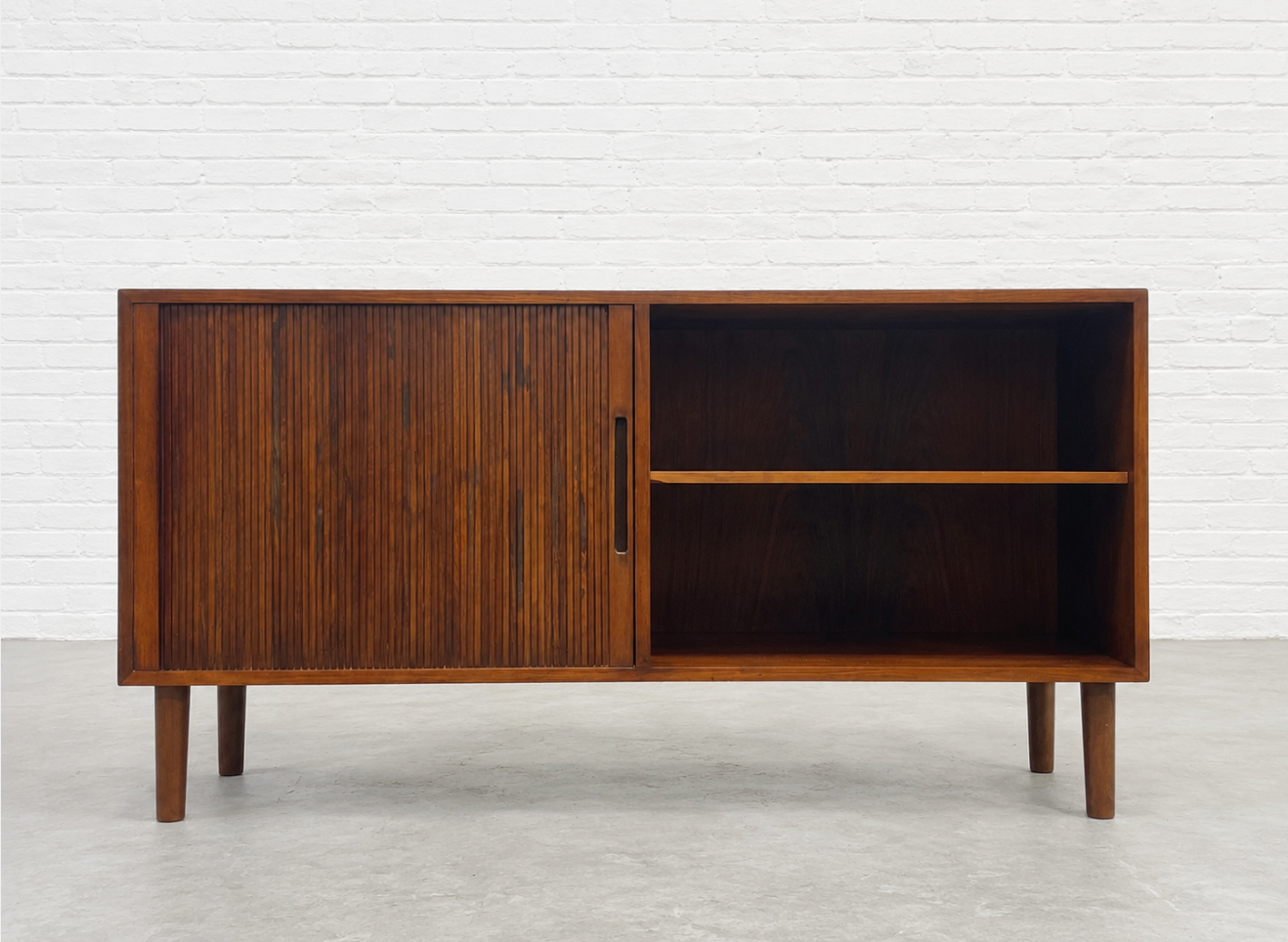 Danish Rosewood Mid Century Modern Credenza | Tambour Door Media Danish Rosewood Mid Century Modern Credenza | Tambour Door Media
