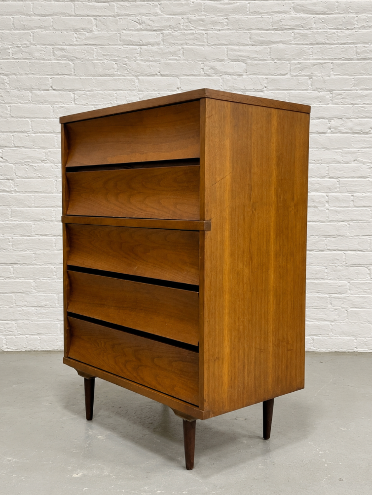 Mid Century Modern Scalloped Tall DRESSER by Johnson Carper | Walnut Highboy, c. 1960's Mid Century Modern Scalloped Tall DRESSER by Johnson Carper | Walnut Highboy, c. 1960's