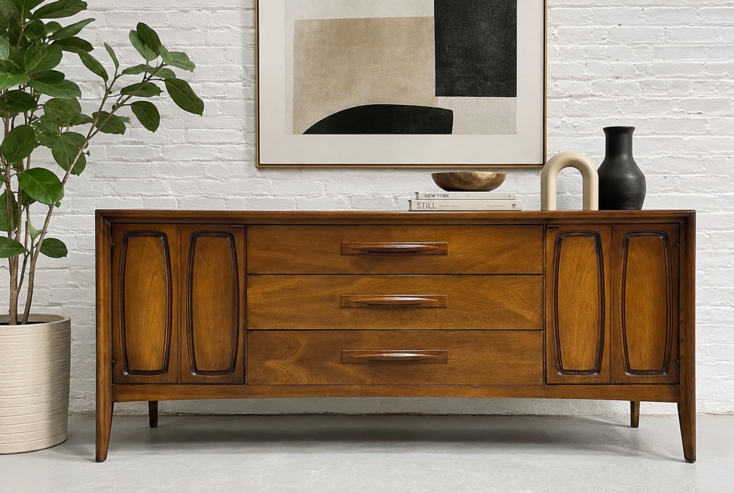 Mid Century MODERN Walnut CREDENZA / Long Dresser by BROYHILL Premier, c. 1960's