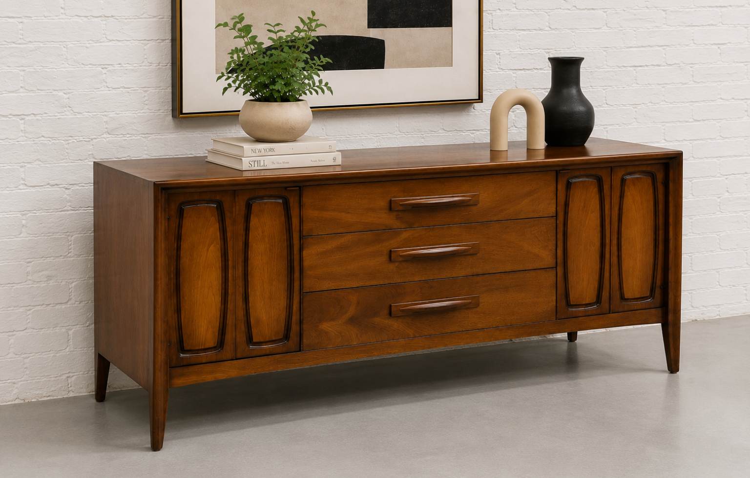 mid century modern dresser antique Mid Century MODERN Walnut CREDENZA / Long Dresser by BROYHILL Premier, – Circa60