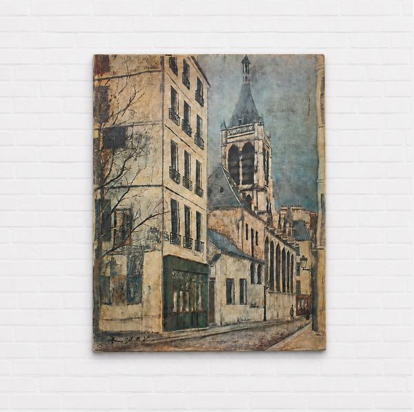 Mid Century Paris Street Scene Canvas | After Maurice Utrillo