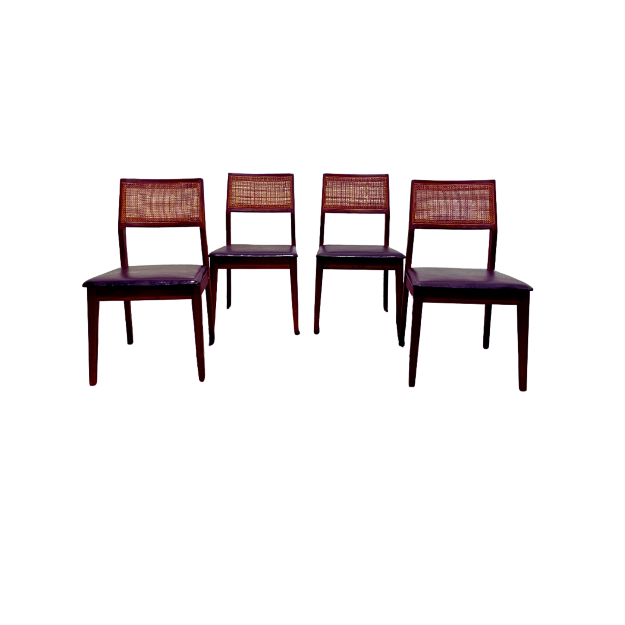 WALNUT Mid Century Modern CANED Dining CHAIRS, Set of Four