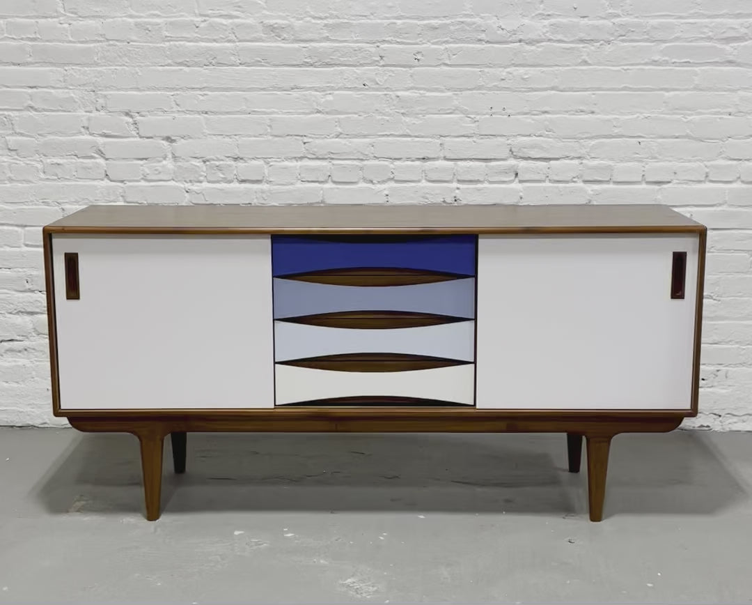 Mid Century MODERN Shades of BLUE CREDENZA / Sideboard / Media Stand