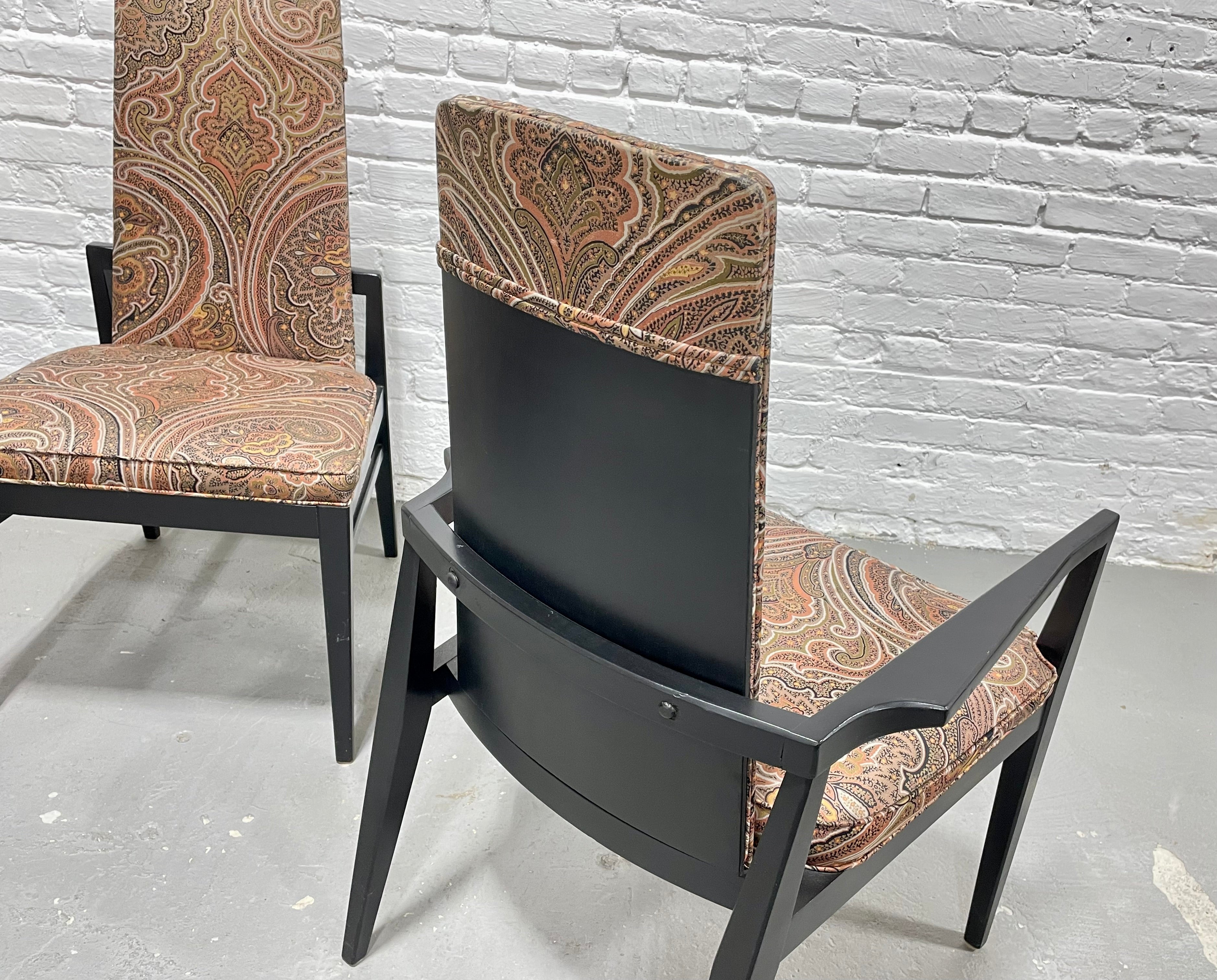 Mid Century Modern Paisley Ebonized Dining Chairs, Set of Three