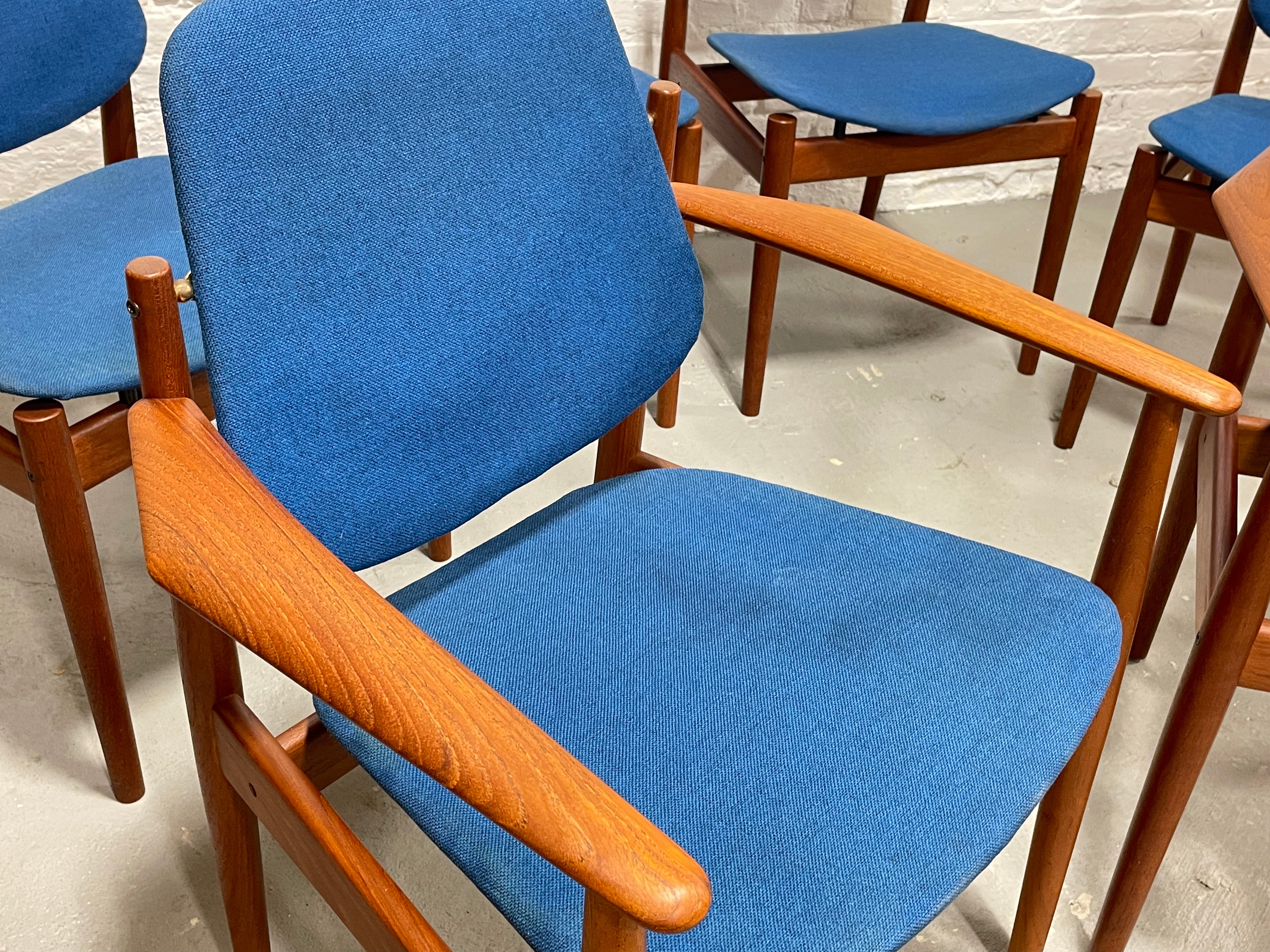 RARE Mid Century Modern DANISH Teak Model 203 Dining CHAIRS by Arne Vodder  for France & Daverkosen, Set of Six