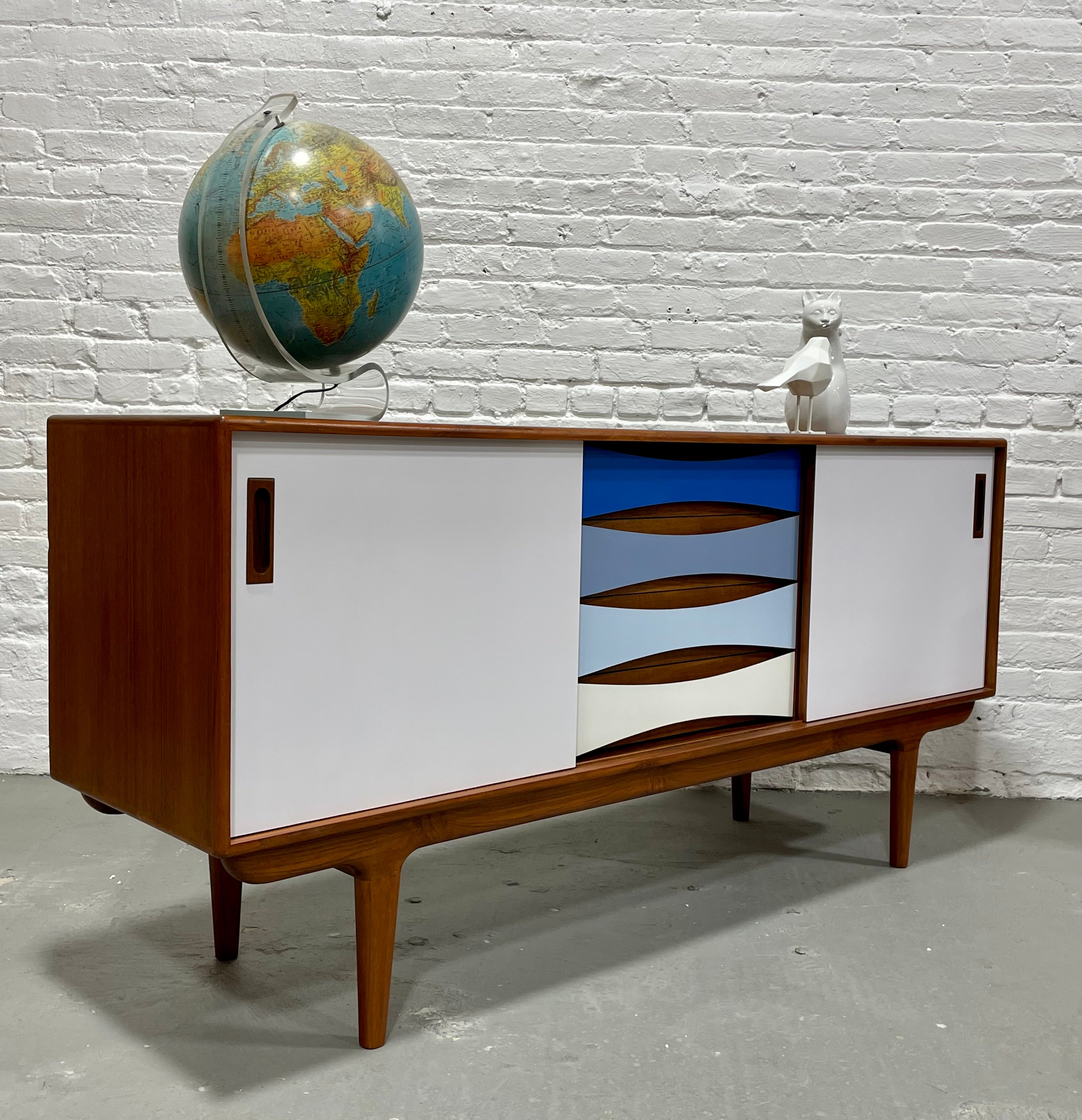 Mid Century MODERN Shades of BLUE CREDENZA / Sideboard / Media Stand